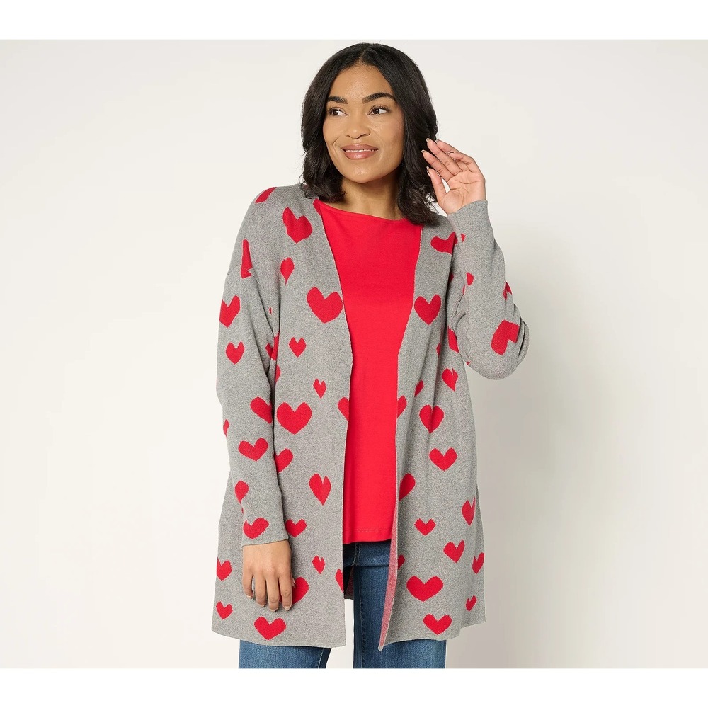 Driftwood Jeans Heart Intarsia Cardigan - Grey Heart ,X-Large  #1m